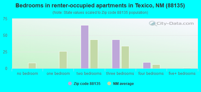 Bedrooms in renter-occupied apartments in Texico, NM (88135) 