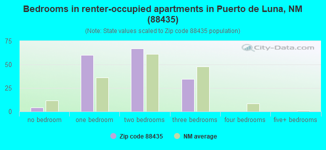 Bedrooms in renter-occupied apartments in Puerto de Luna, NM (88435) 