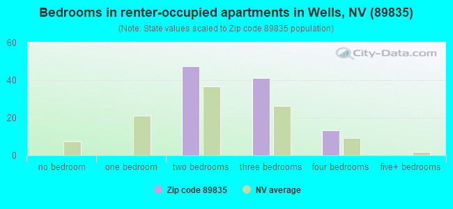 Bedrooms in renter-occupied apartments in Wells, NV (89835) 