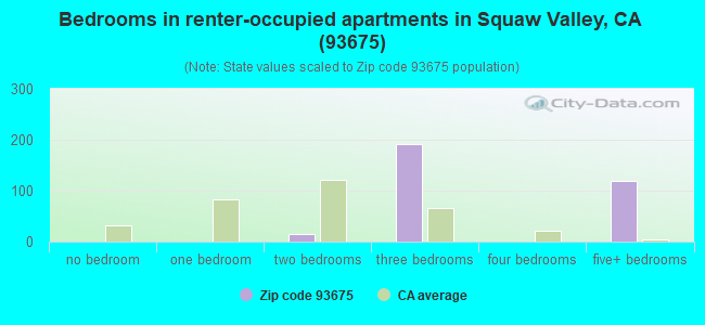 Bedrooms in renter-occupied apartments in Squaw Valley, CA (93675) 
