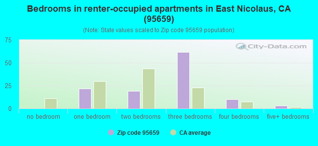 Bedrooms in renter-occupied apartments in East Nicolaus, CA (95659) 