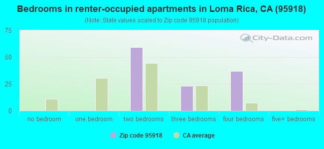 Bedrooms in renter-occupied apartments in Loma Rica, CA (95918) 