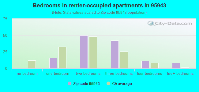 Bedrooms in renter-occupied apartments in 95943 