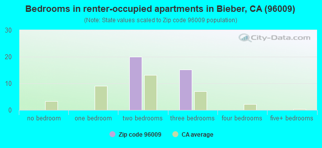 Bedrooms in renter-occupied apartments in Bieber, CA (96009) 