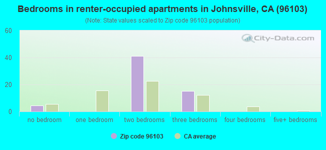 Bedrooms in renter-occupied apartments in Johnsville, CA (96103) 