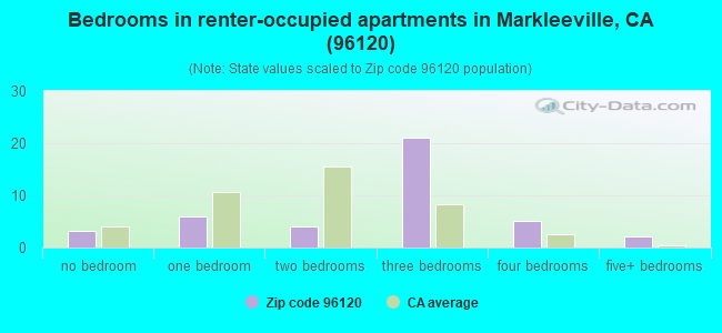 Bedrooms in renter-occupied apartments in Markleeville, CA (96120) 