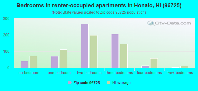 Bedrooms in renter-occupied apartments in Honalo, HI (96725) 