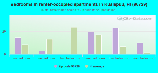 Bedrooms in renter-occupied apartments in Kualapuu, HI (96729) 