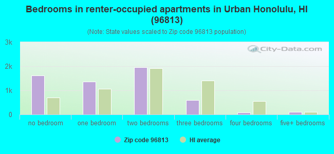 Bedrooms in renter-occupied apartments in Urban Honolulu, HI (96813) 