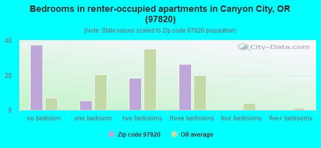 Bedrooms in renter-occupied apartments in Canyon City, OR (97820) 