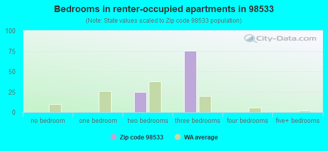 Bedrooms in renter-occupied apartments in 98533 
