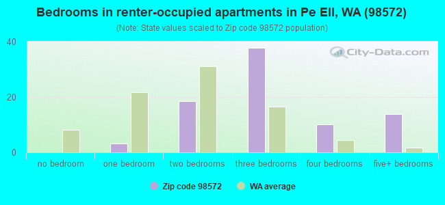 Bedrooms in renter-occupied apartments in Pe Ell, WA (98572) 