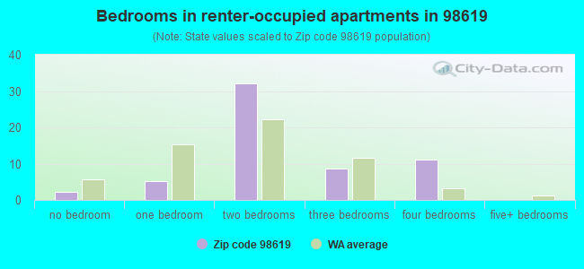 Bedrooms in renter-occupied apartments in 98619 