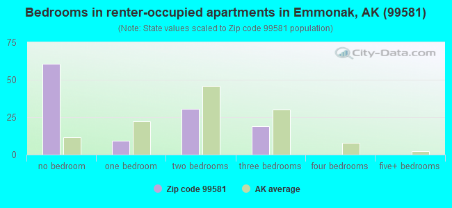 Bedrooms in renter-occupied apartments in Emmonak, AK (99581) 