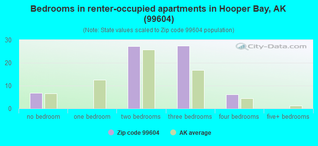 Bedrooms in renter-occupied apartments in Hooper Bay, AK (99604) 