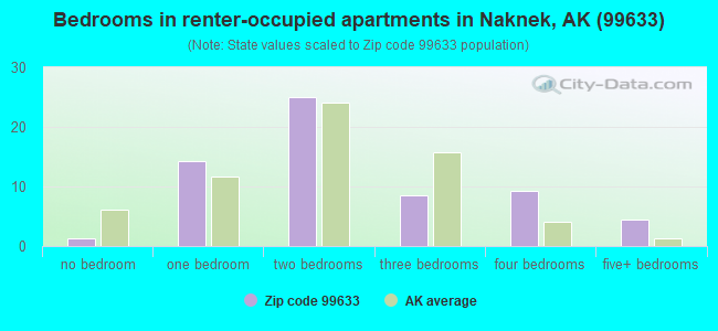 Bedrooms in renter-occupied apartments in Naknek, AK (99633) 