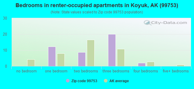 Bedrooms in renter-occupied apartments in Koyuk, AK (99753) 