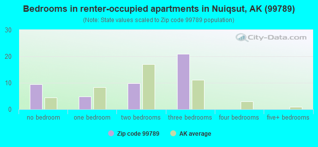 Bedrooms in renter-occupied apartments in Nuiqsut, AK (99789) 