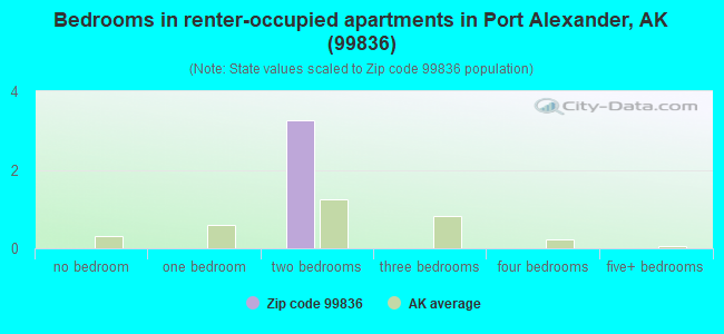 Bedrooms in renter-occupied apartments in Port Alexander, AK (99836) 