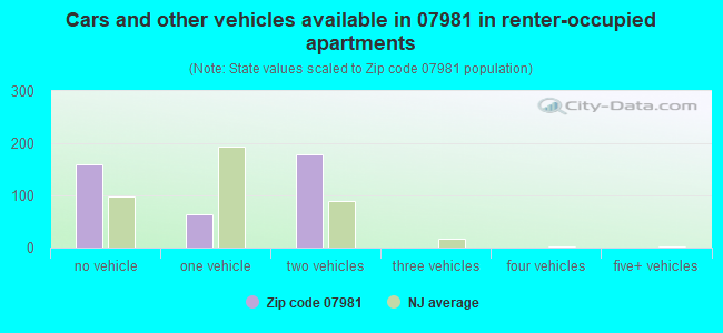 Cars and other vehicles available in 07981 in renter-occupied apartments