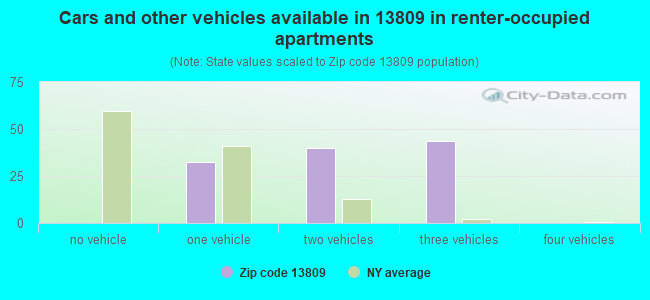 Cars and other vehicles available in 13809 in renter-occupied apartments