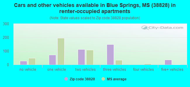 Cars and other vehicles available in Blue Springs, MS (38828) in renter-occupied apartments