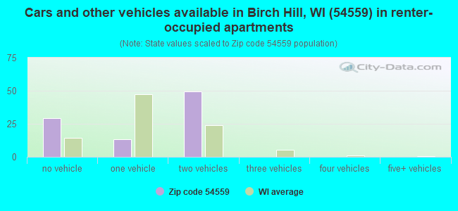 Cars and other vehicles available in Birch Hill, WI (54559) in renter-occupied apartments