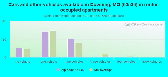 Cars and other vehicles available in Downing, MO (63536) in renter-occupied apartments