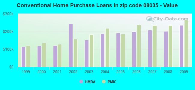 Conventional Home Purchase Loans in zip code 08035 - Value