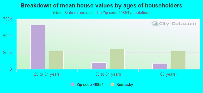 Breakdown of mean house values by ages of householders