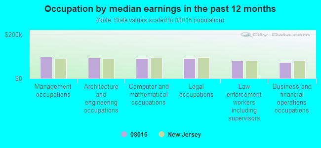 Occupation by median earnings in the past 12 months