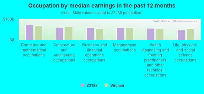 Occupation by median earnings in the past 12 months