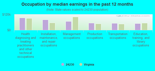 Occupation by median earnings in the past 12 months