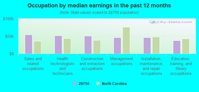 Occupation by median earnings in the past 12 months