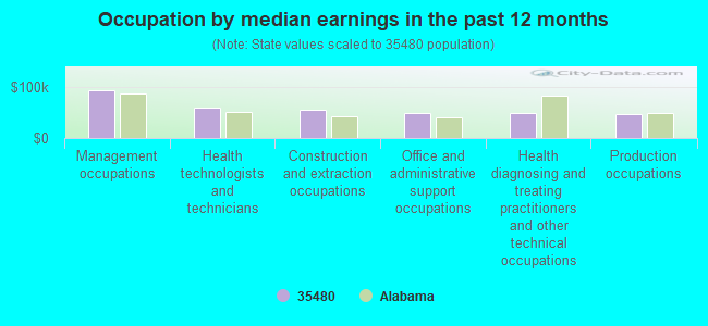 Occupation by median earnings in the past 12 months