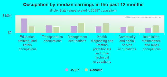 Occupation by median earnings in the past 12 months