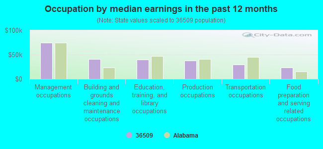 Occupation by median earnings in the past 12 months