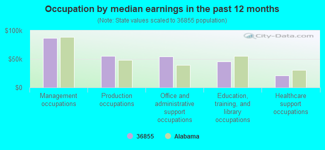 Occupation by median earnings in the past 12 months