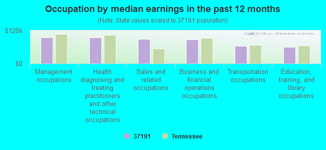 Occupation by median earnings in the past 12 months