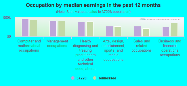 Occupation by median earnings in the past 12 months