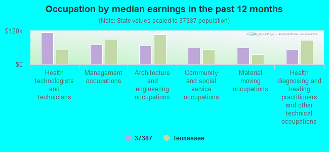 Occupation by median earnings in the past 12 months