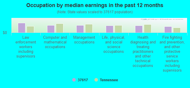 Occupation by median earnings in the past 12 months