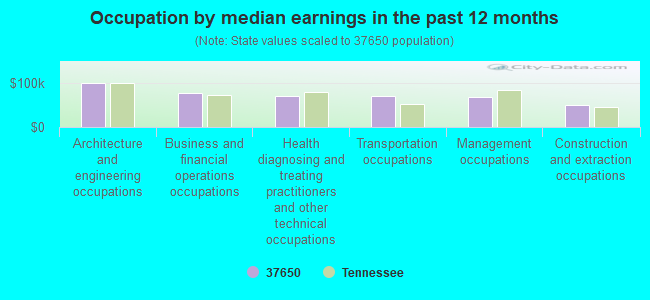 Occupation by median earnings in the past 12 months