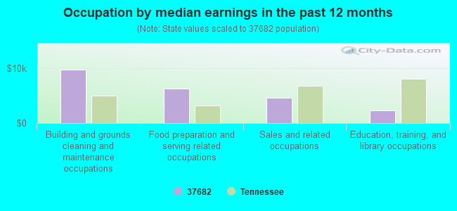 Occupation by median earnings in the past 12 months