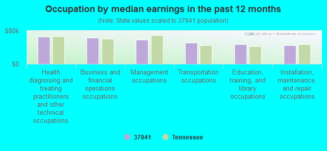 Occupation by median earnings in the past 12 months