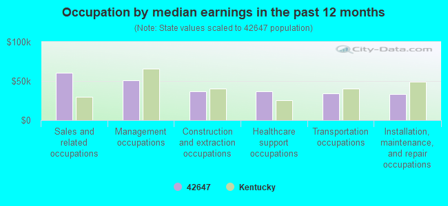 Occupation by median earnings in the past 12 months