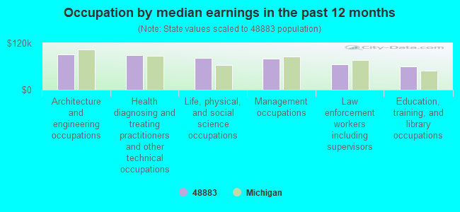 Occupation by median earnings in the past 12 months