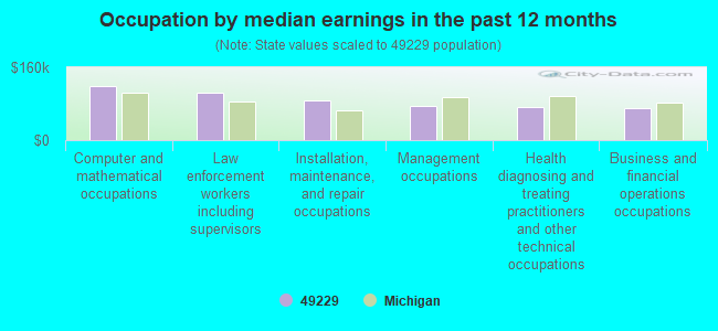 Occupation by median earnings in the past 12 months