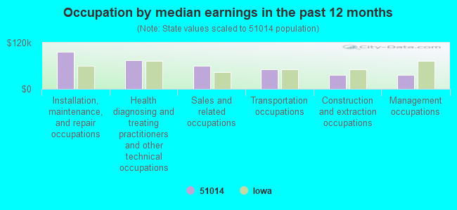 Occupation by median earnings in the past 12 months