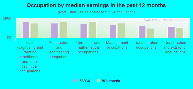 Occupation by median earnings in the past 12 months